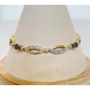 Vintage Sterling Silver Vermeil Faceted Onyx Tennis Bracelet